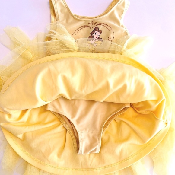 DISNEY Princess BELLE Yellow Layered Soft Tulle Dress w/Underpanty 3T - Like New - Picture 4 of 5